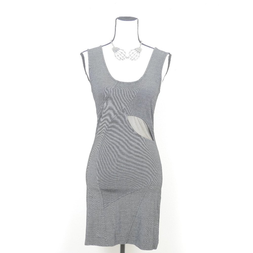 Factory Charcoal Gray Cut Out Mesh Sleeveless Body Con Size Medium Mini Dress
